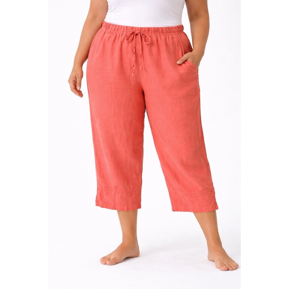 Match Point Capri Pants Womens Large Coral Elastic Waist Pockets Coastal